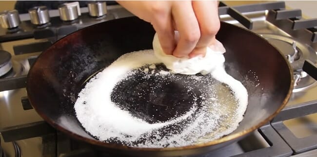 Clean Carbon Steel Pan with salt