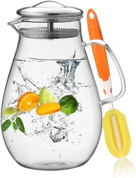 Blesiya Glass Pitcher with Lid Spout Heat Resistant for Water Coffee Juice