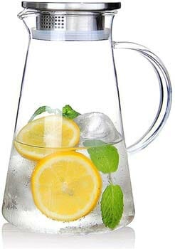 Blesiya Glass Pitcher with Lid Spout Heat Resistant for Water Coffee Juice